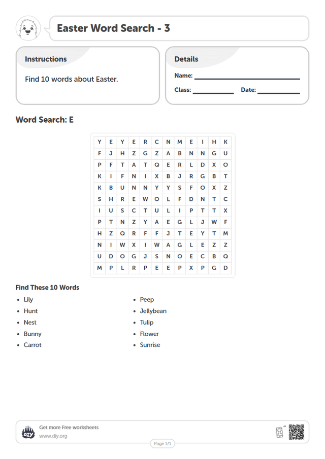 Easter Word Search page 1