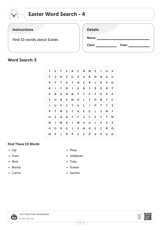 Easter Word Search page 1