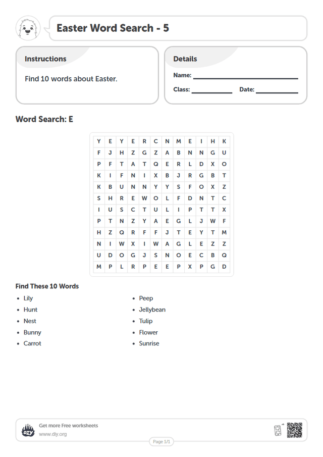 Easter Word Search page 1