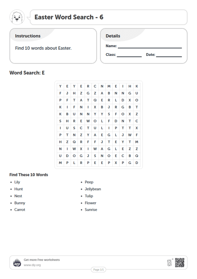 Easter Word Search page 1