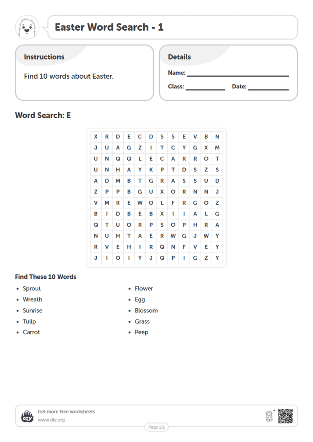 Easter Word Search page 1