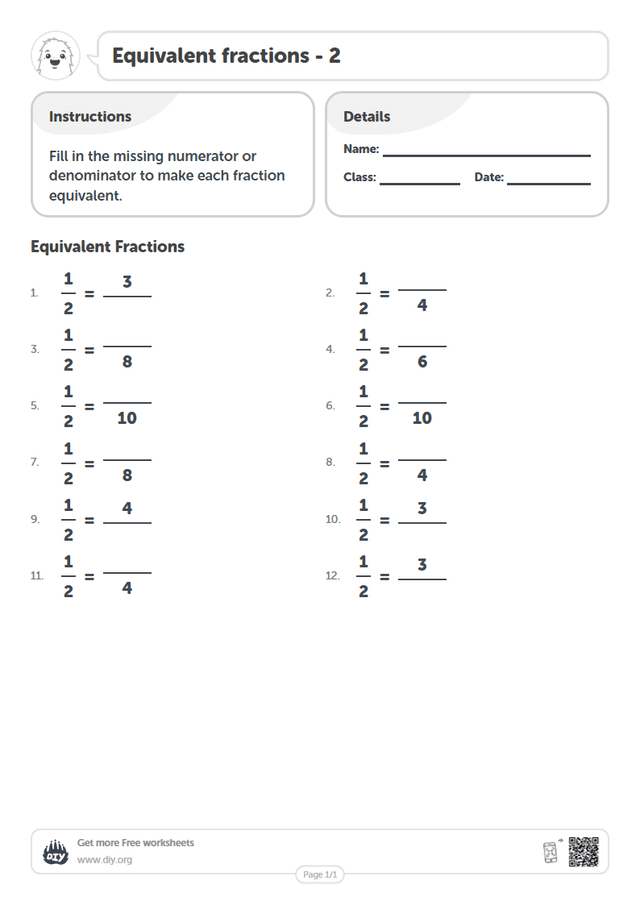 Equivalent fractions - 2 page 1