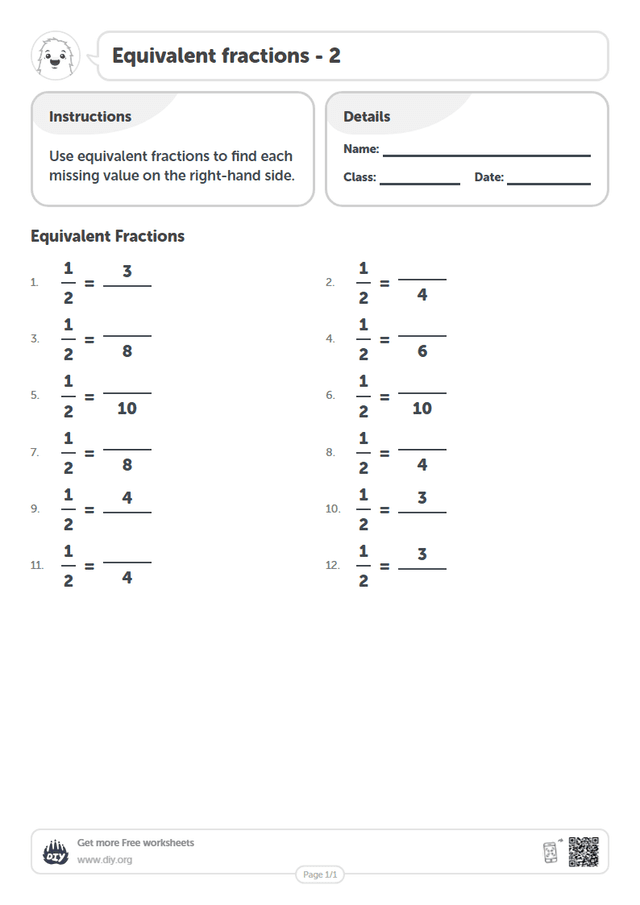 Equivalent fractions - 2 page 1