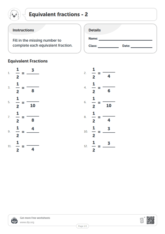 Equivalent fractions - 2 page 1
