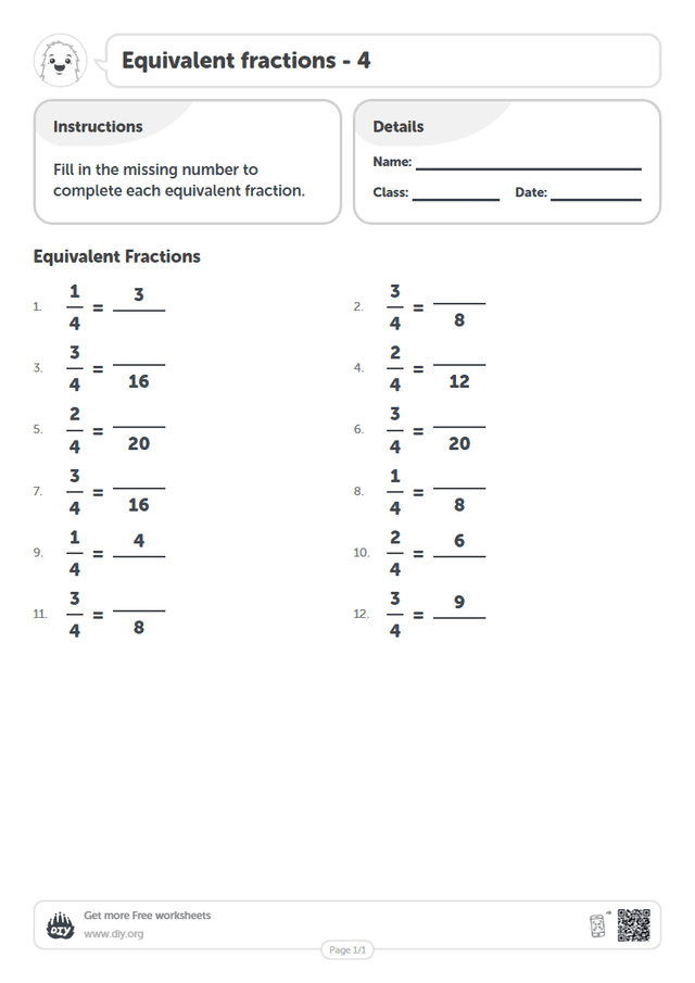 Equivalent fractions - 4 page 1