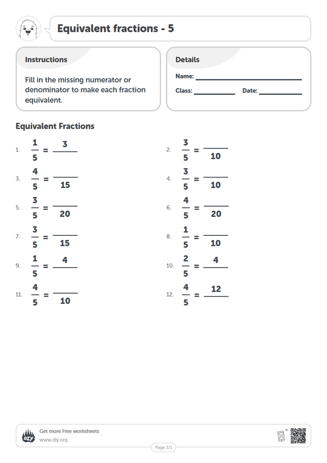 Equivalent fractions - 5 page 1