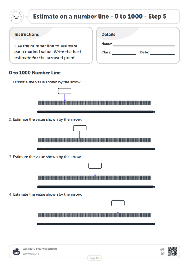 Estimate on a number line - 0 to 1000 - Step 5 page 1