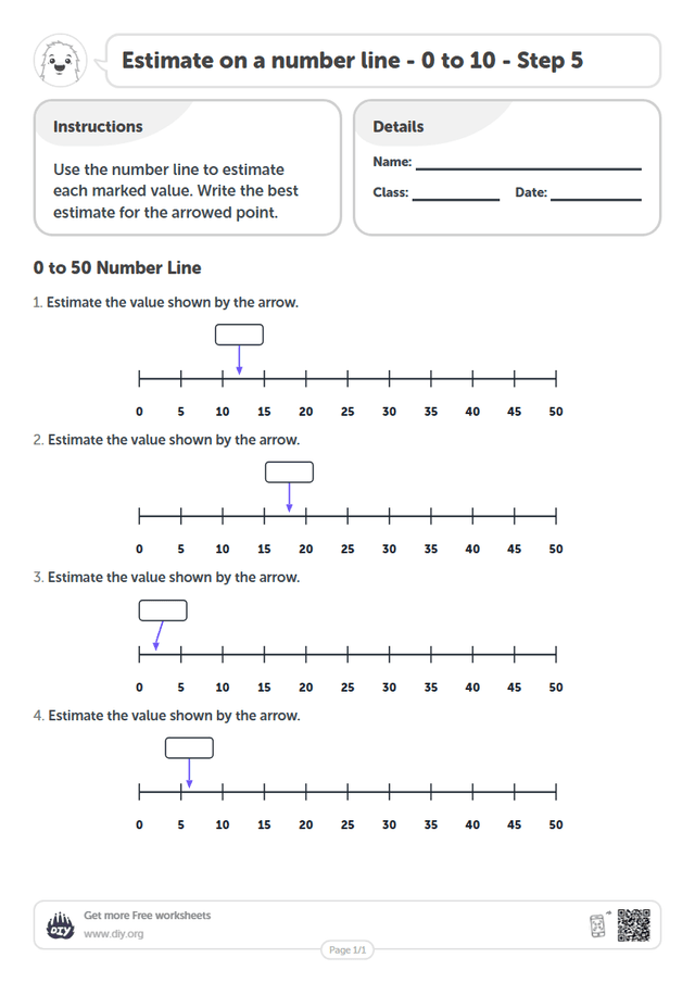 Estimate on a number line - 0 to 10 - Step 5 page 1