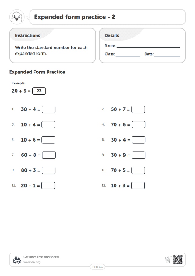 Expanded form practice - 2 page 1