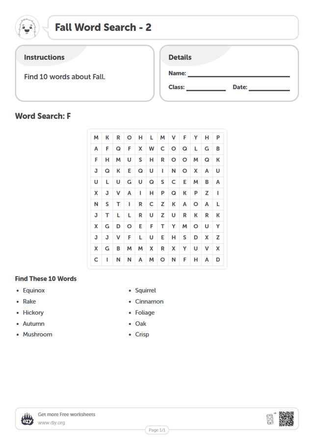 Fall Word Search page 1