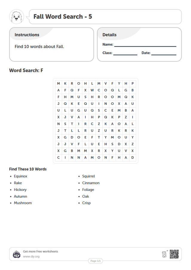 Fall Word Search page 1