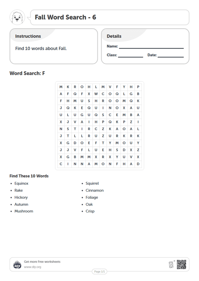 Fall Word Search page 1