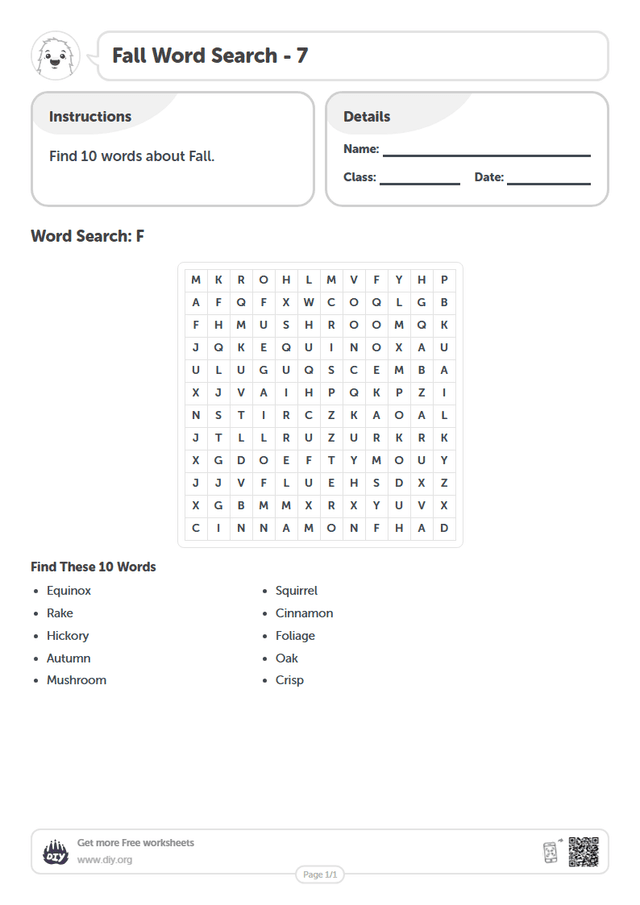 Fall Word Search page 1