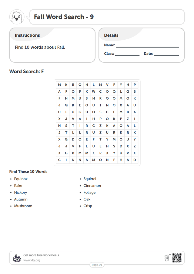 Fall Word Search page 1