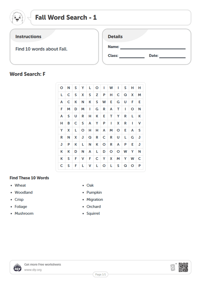 Fall Word Search page 1