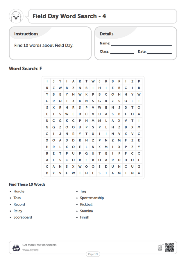 Field Day Word Search page 1