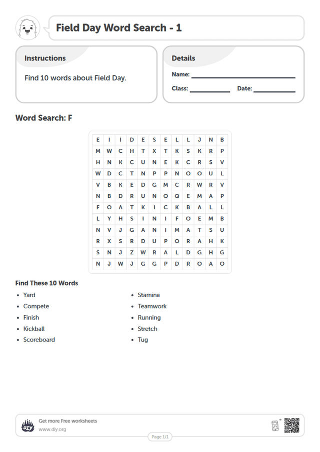 Field Day Word Search page 1