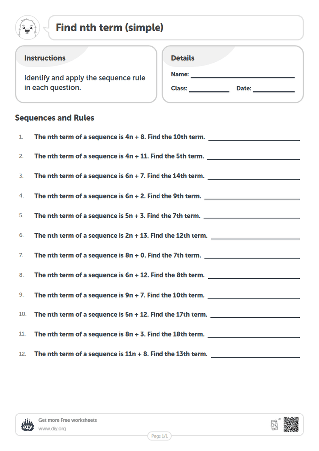 Find nth term (simple) page 1