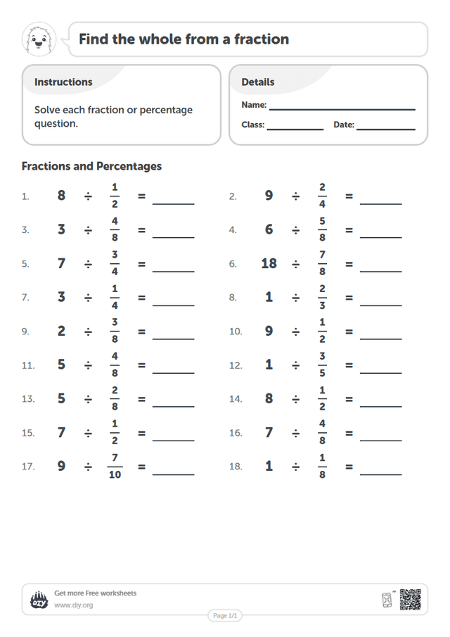Find the whole from a fraction page 1