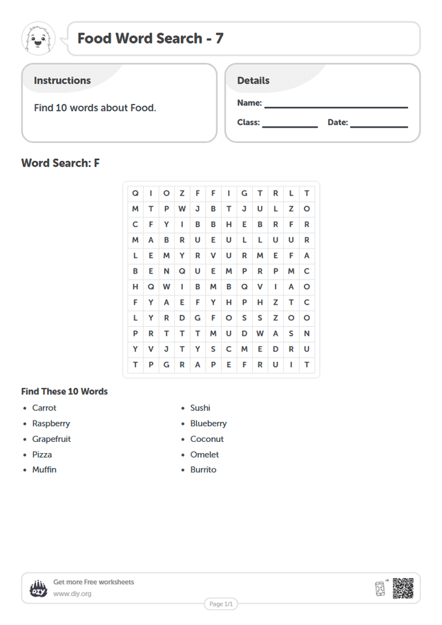 Food Word Search page 1