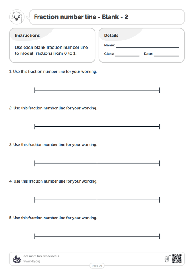 Fraction number line - Blank - 2 page 1