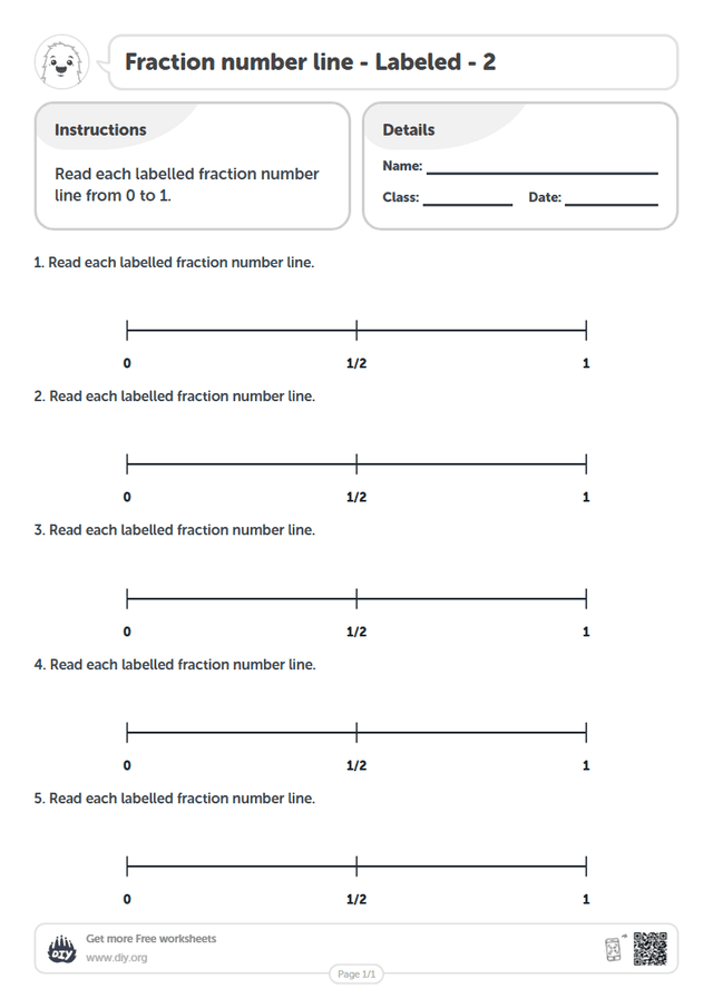 Fraction number line - Labeled - 2 page 1