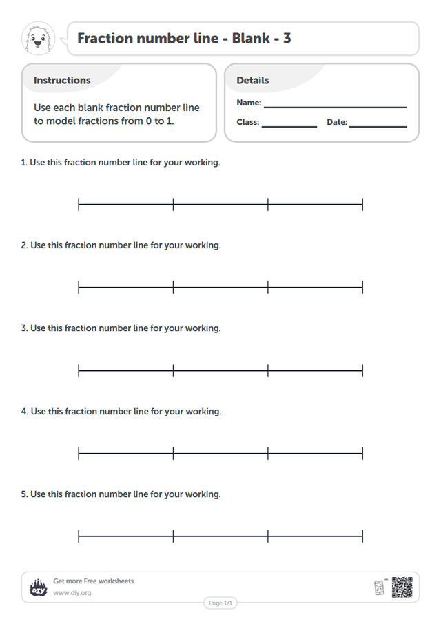 Fraction number line - Blank - 3 page 1