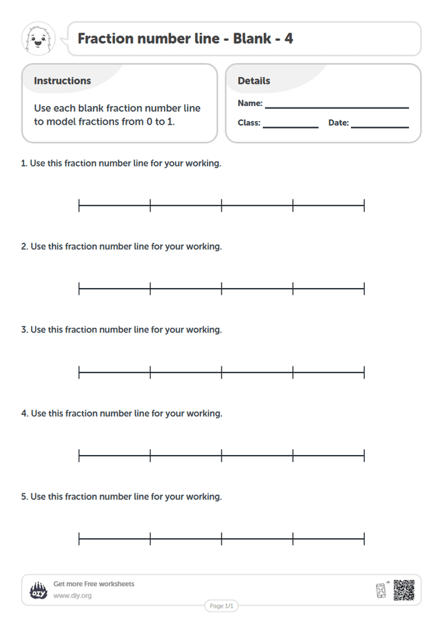 Fraction number line - Blank - 4 page 1