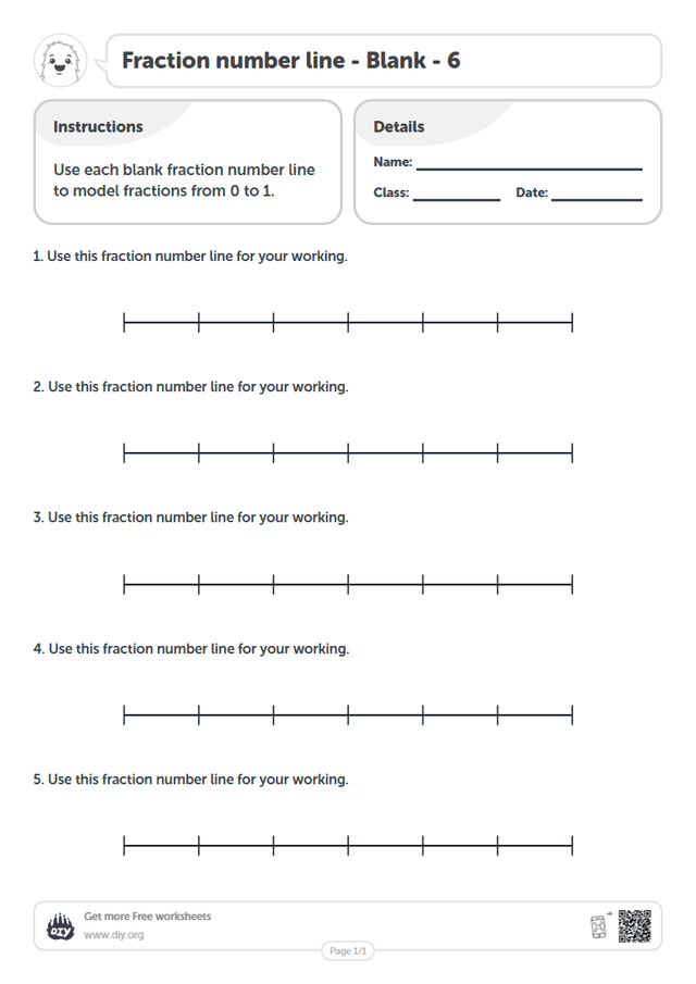 Fraction number line - Blank - 6 page 1