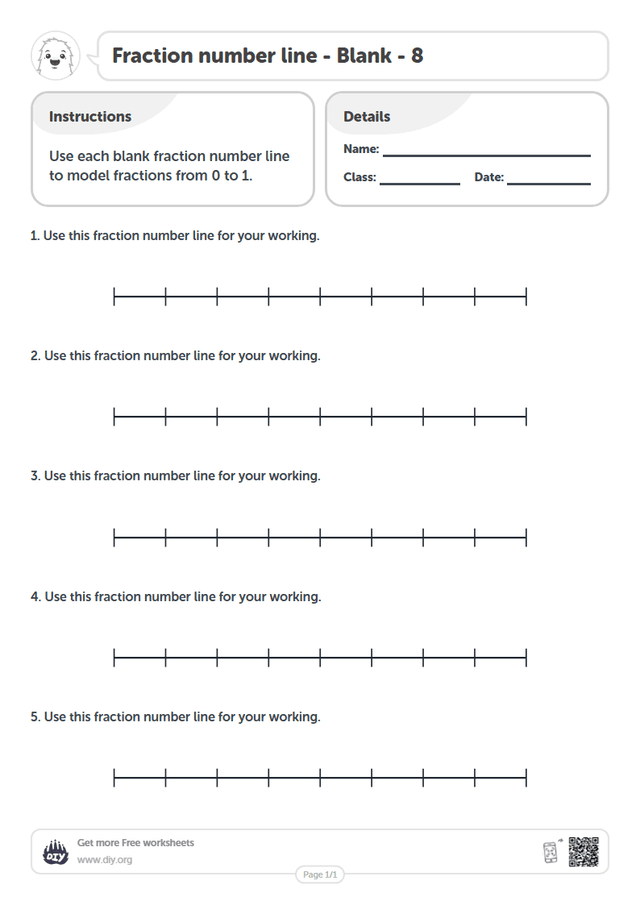 Fraction number line - Blank - 8 page 1