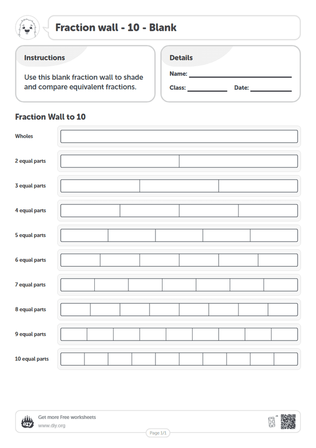 Fraction wall - 10 - Blank page 1