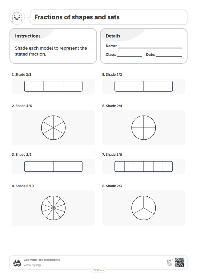 Fractions of shapes and sets page 1