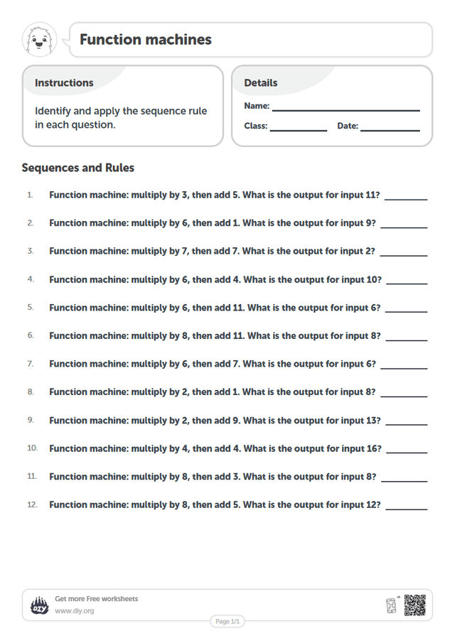 Function machines page 1