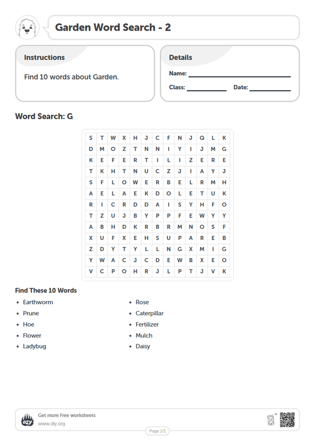 Garden Word Search page 1