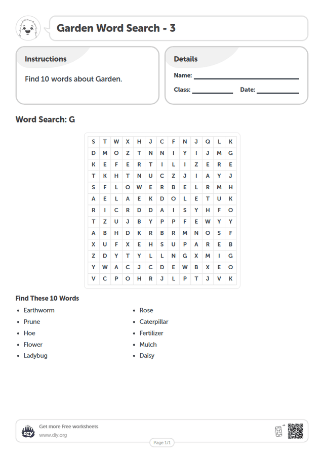 Garden Word Search page 1