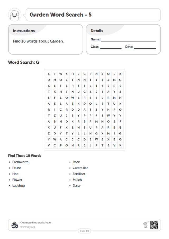 Garden Word Search page 1