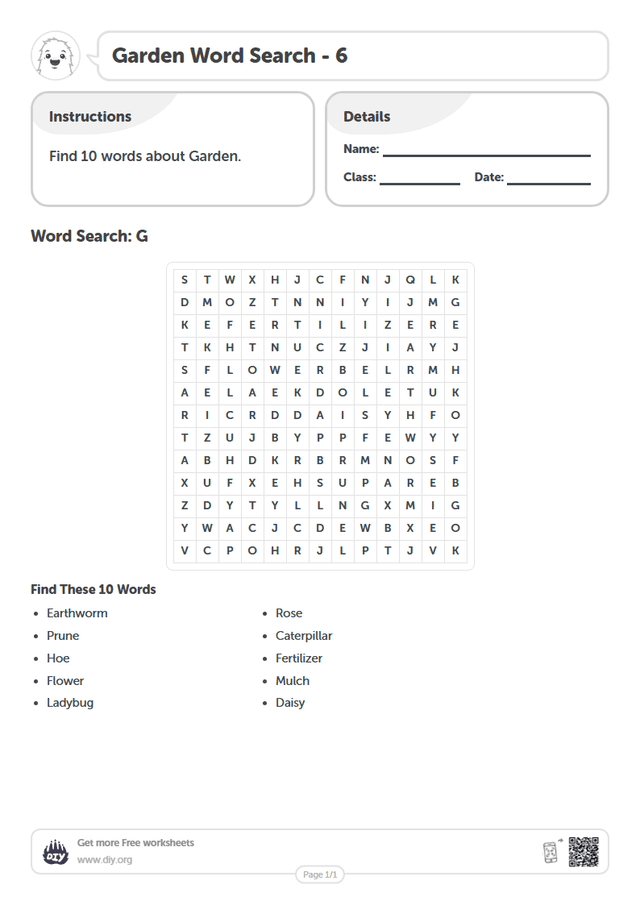 Garden Word Search page 1