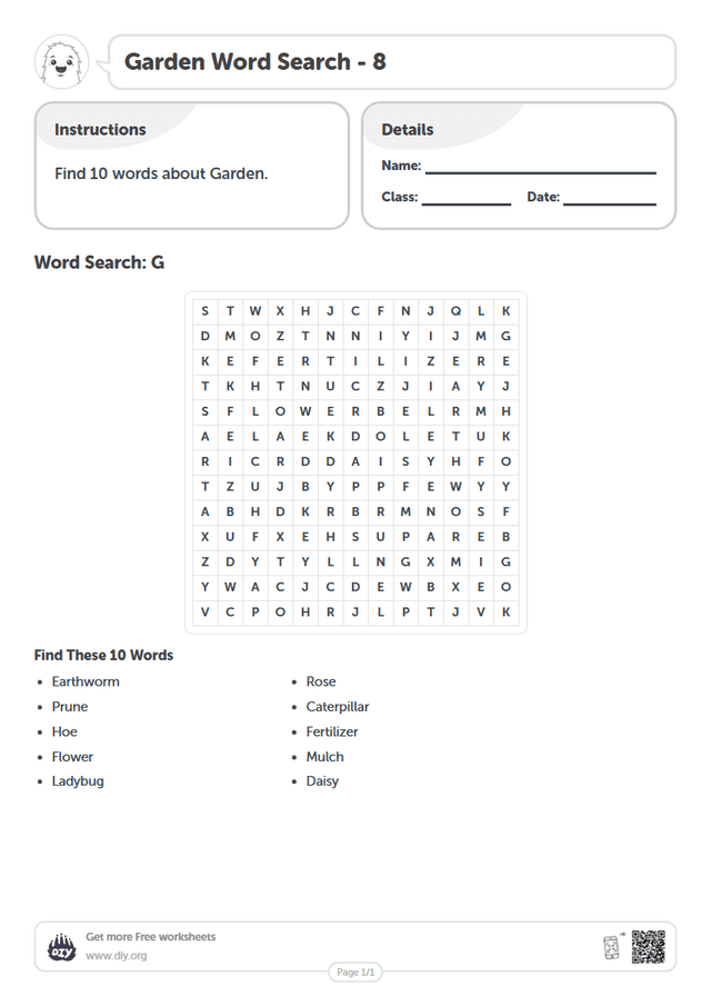 Garden Word Search page 1