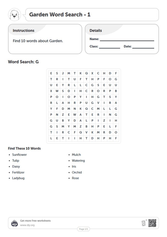 Garden Word Search page 1