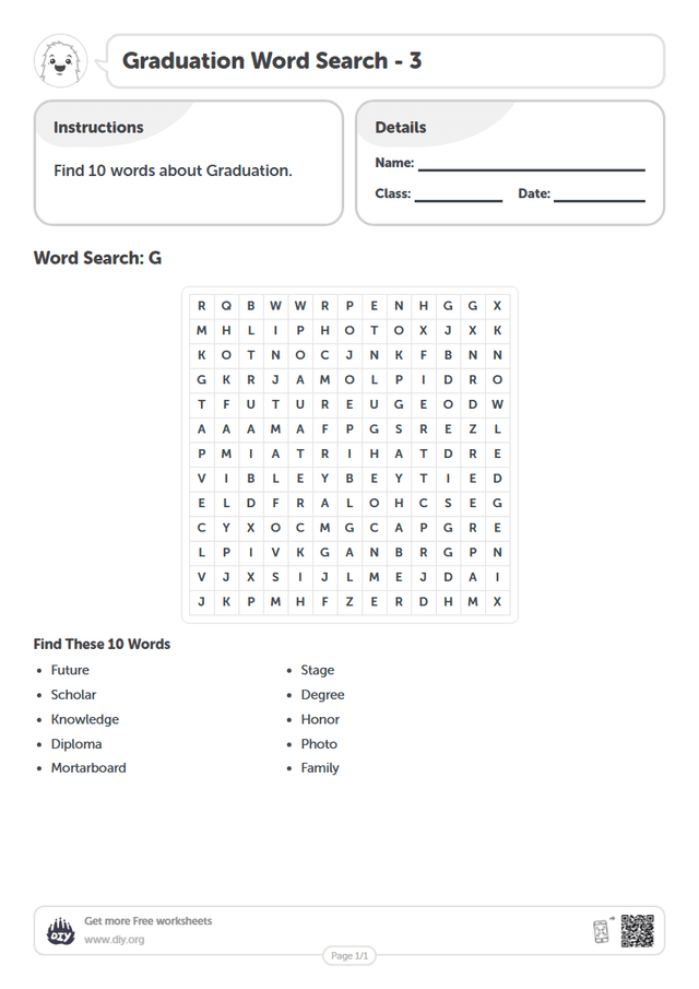 Graduation Word Search page 1