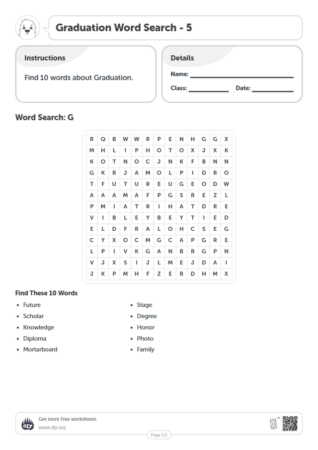 Graduation Word Search page 1