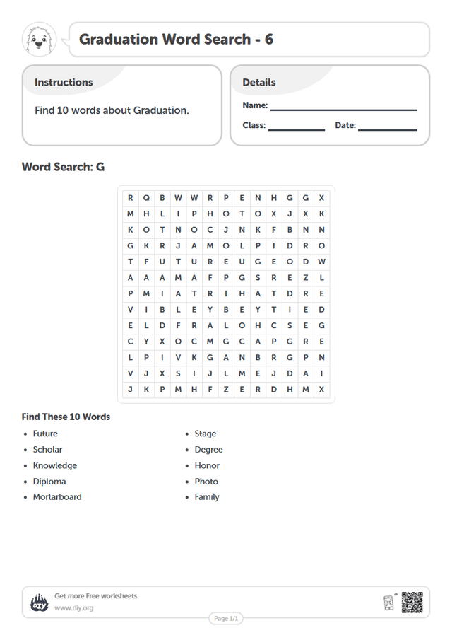 Graduation Word Search page 1