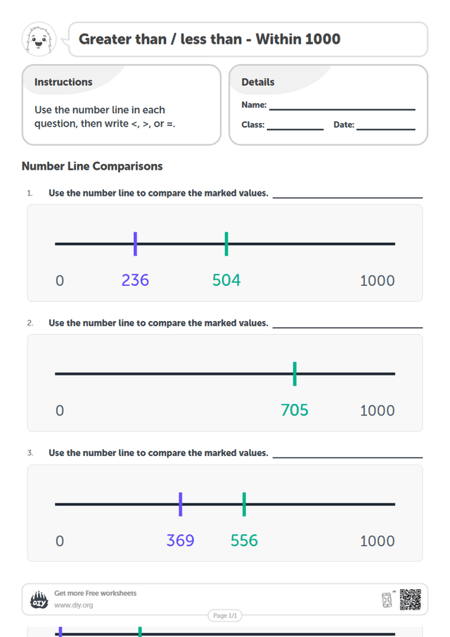 Greater than / less than - Within 1000 page 1