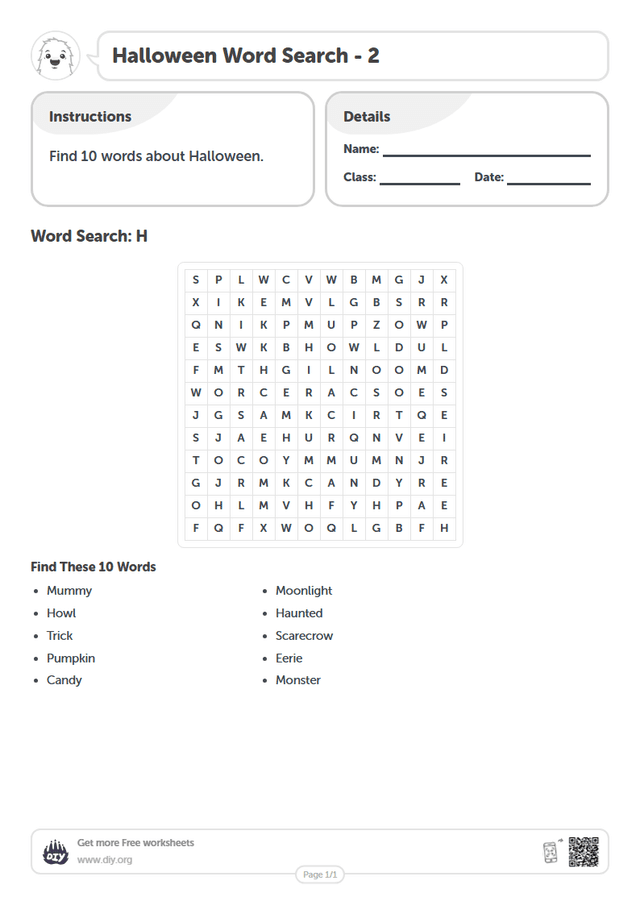 Halloween Word Search page 1
