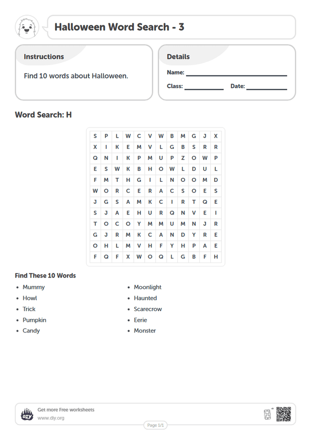 Halloween Word Search page 1