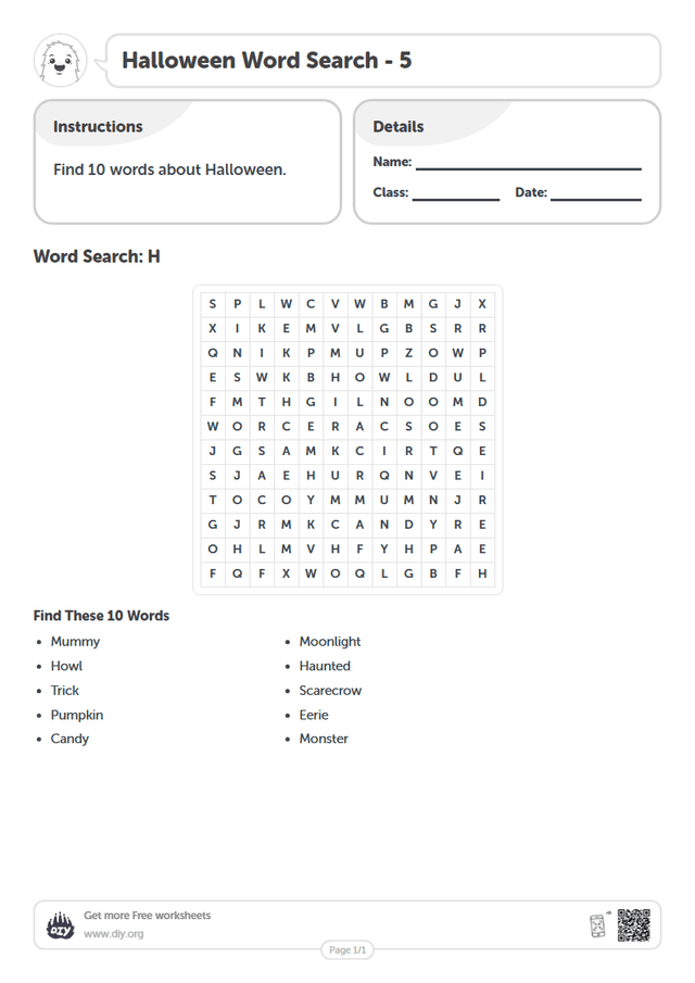 Halloween Word Search page 1