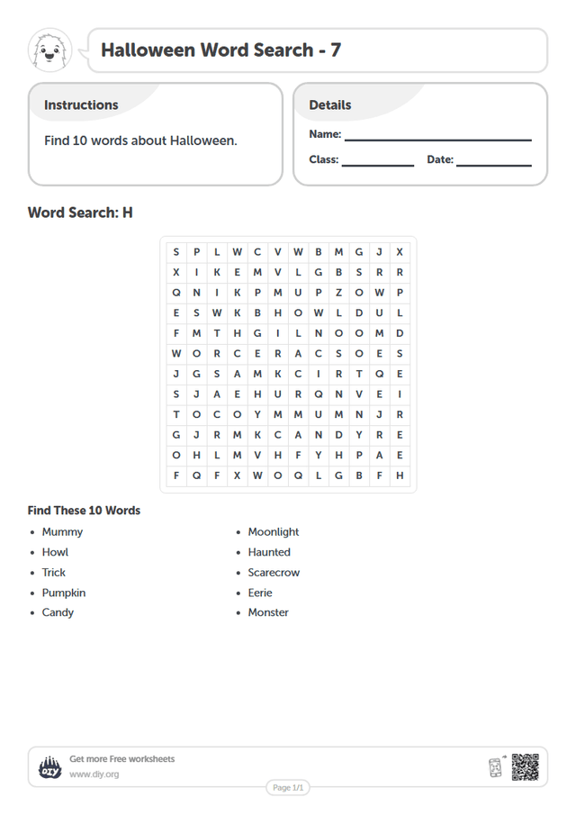 Halloween Word Search page 1