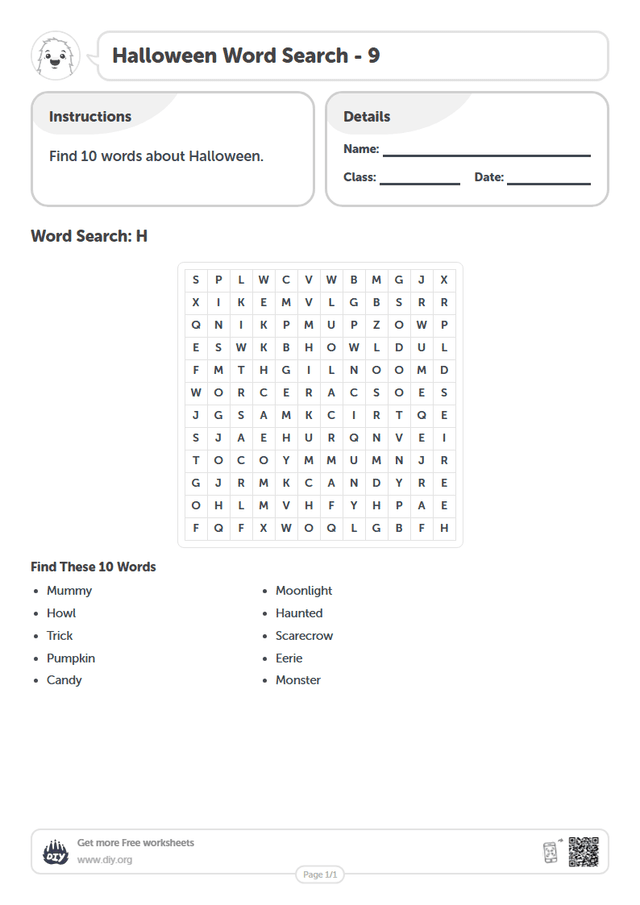 Halloween Word Search page 1