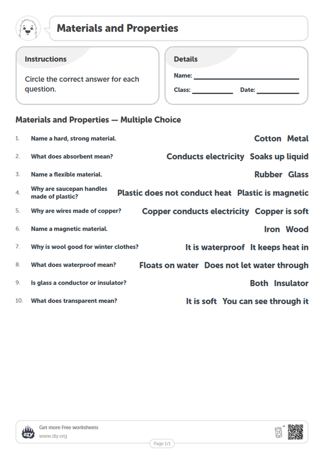 Materials and Properties page 1