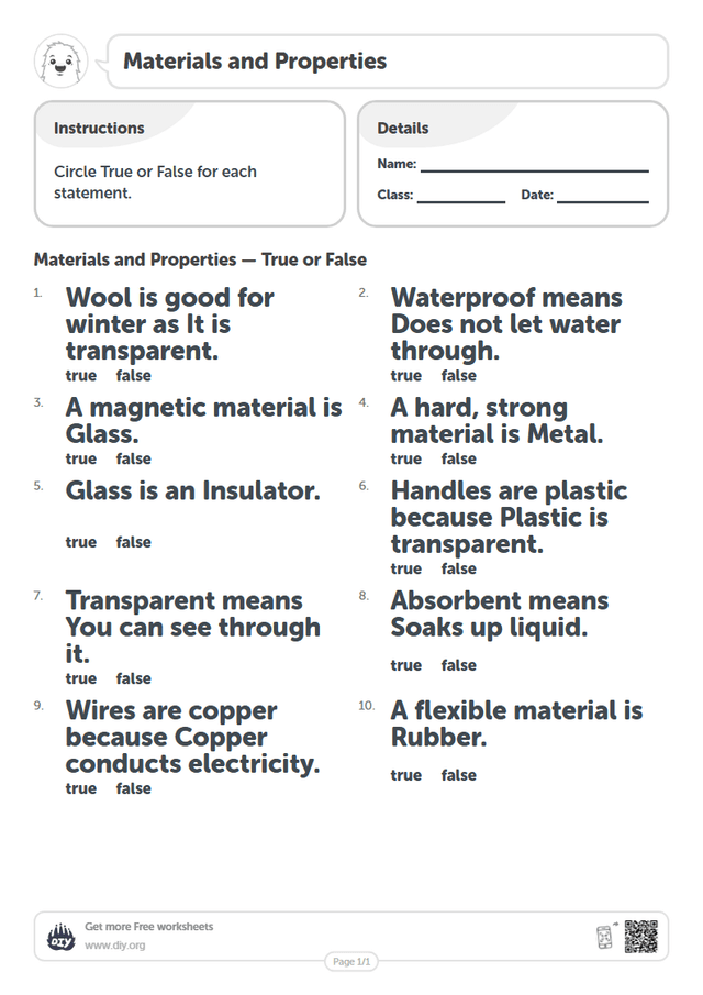 Materials and Properties page 1